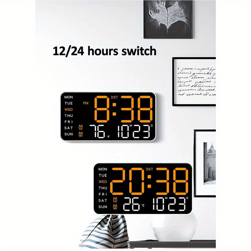 Digital Wall Clock with Voice Control Dual Alarms USB Power Temperature Display Adjustable Brightness Black