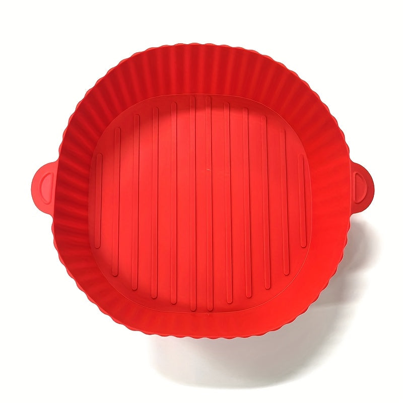 Havo fritöleri uchun silikon pishirish qog'ozi - yopishmaydigan, qayta ishlatiladigan, tutqichli ko'p maqsadli qoplama - 480°F gacha issiqlikka chidamli - plastik idish ushlagichni o'z ichiga oladi