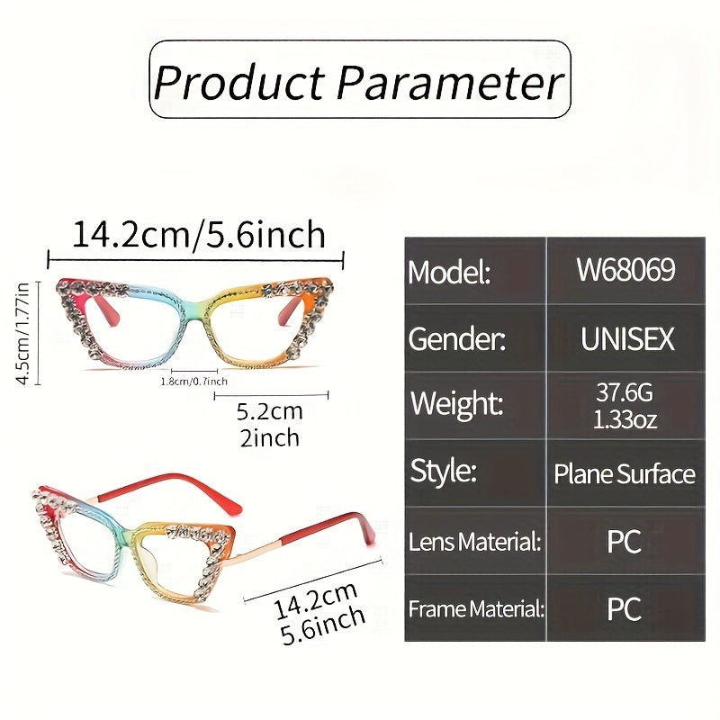 Gafas de ojo de gato azul con detalles de rhinestone, montura completa para fiestas y eventos