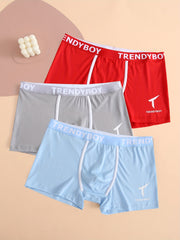 Men's Cotton Boxer Briefs Set 3 Solid Color Fashion Letter Print Breathable Underwear