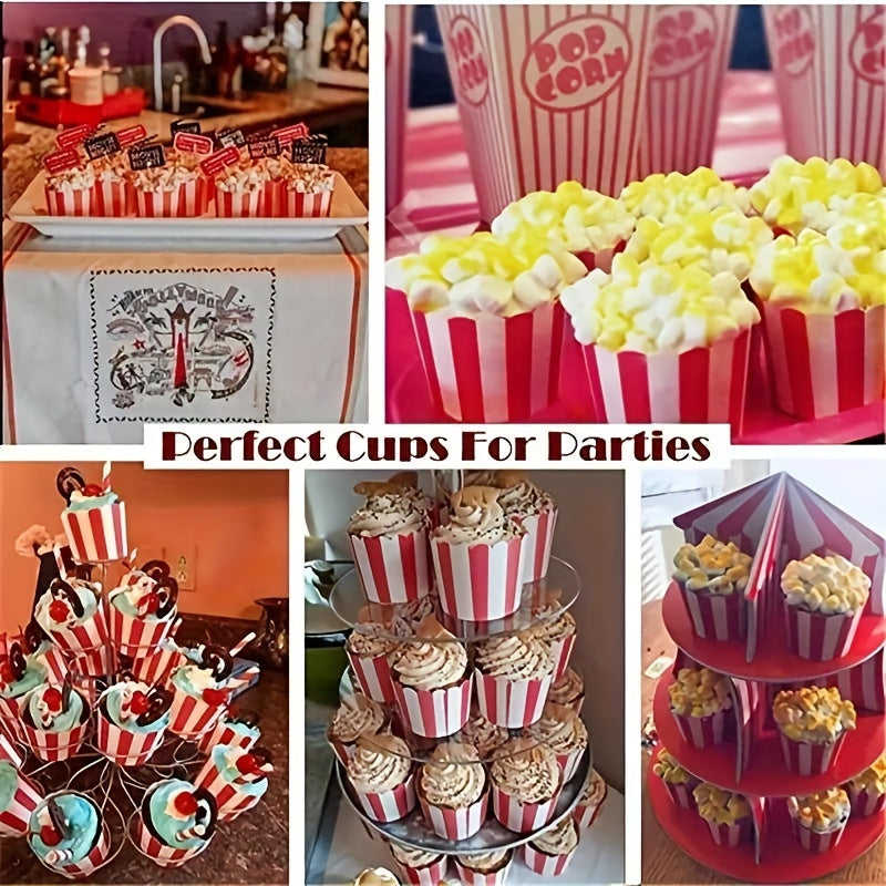 Pack of 50 Red Striped Paper Baking Cups for Cupcakes and Cakes