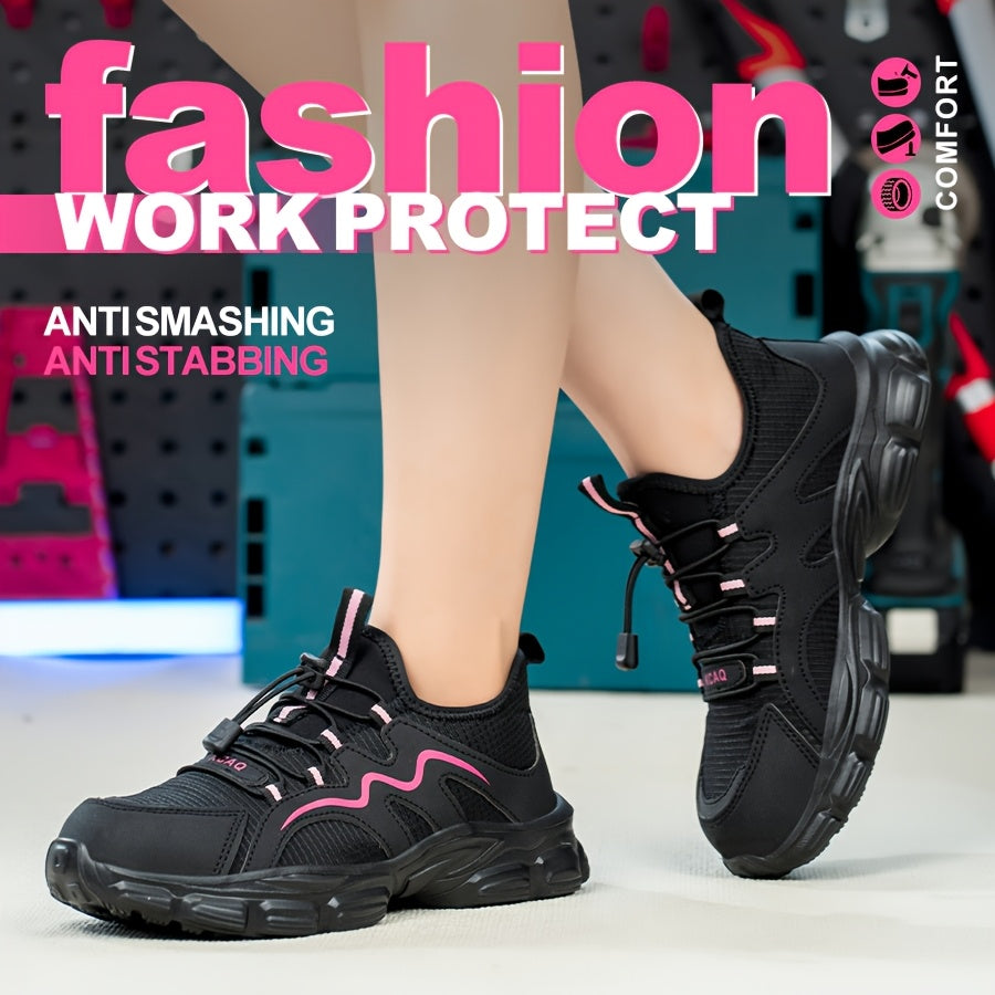 Women's Breathable Steel Toe Safety Shoes Lightweight Non-Slip Pink and Black