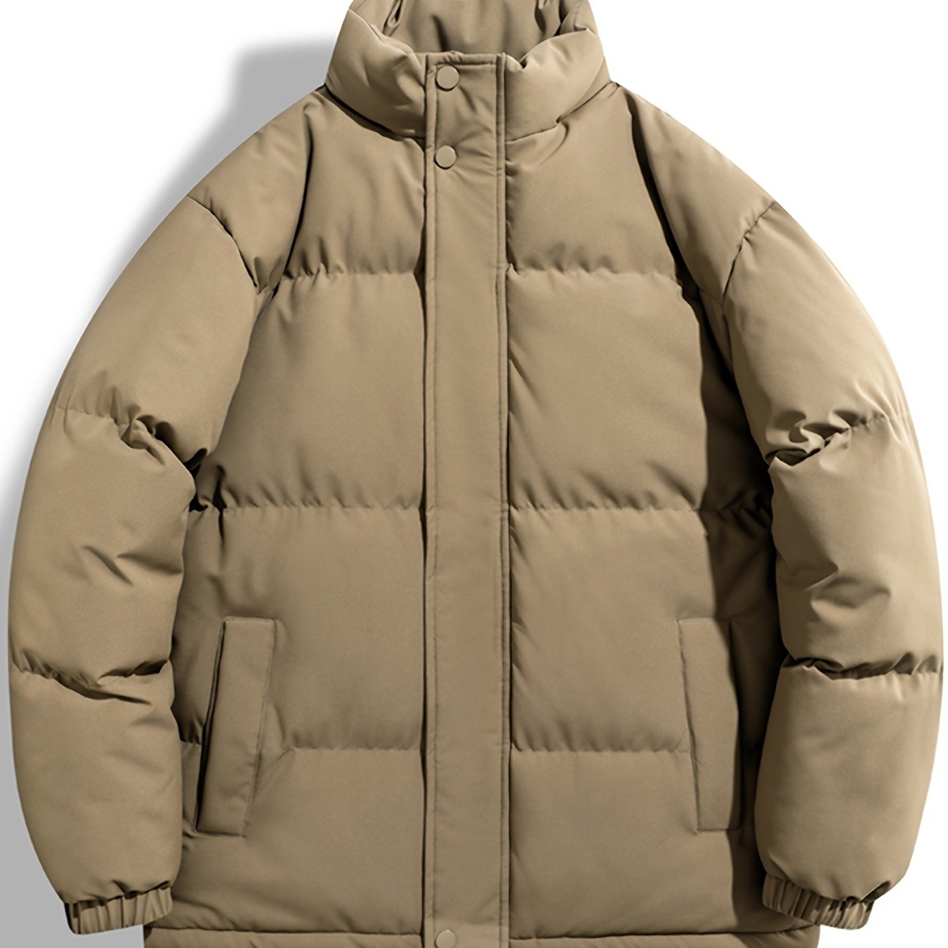 Abrigo de tamaño grande para hombre con cuello alto y cierre de cremallera, de poliéster tejido, ropa exterior casual