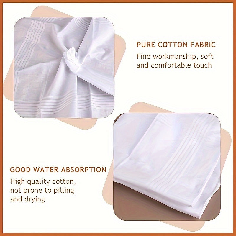 Men's Cotton Handkerchiefs 12 Pack White Woven Hankies with High Absorption