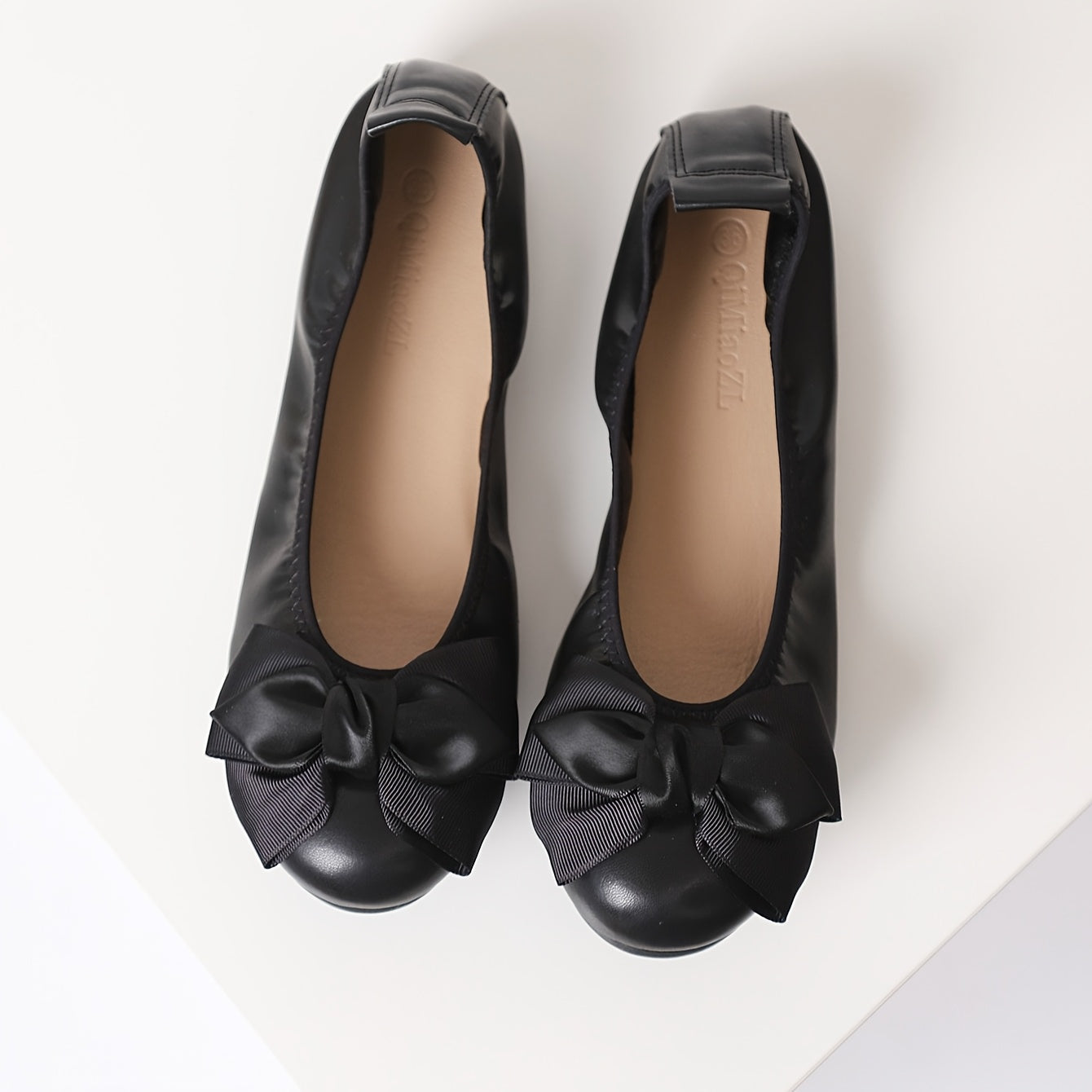 Women's Ballet Flats with Bow Detail Light Gray Slip-On Shoes All-Season