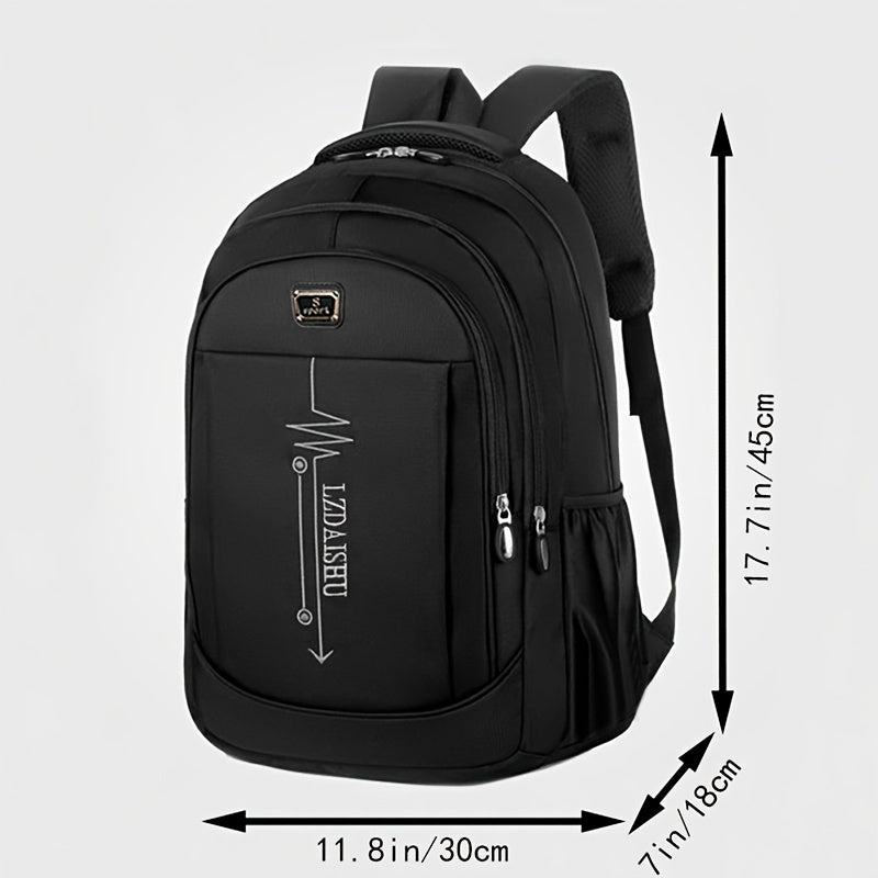 Mochila casual de nylon para hombre, de gran capacidad, para portátil, de viaje, negra