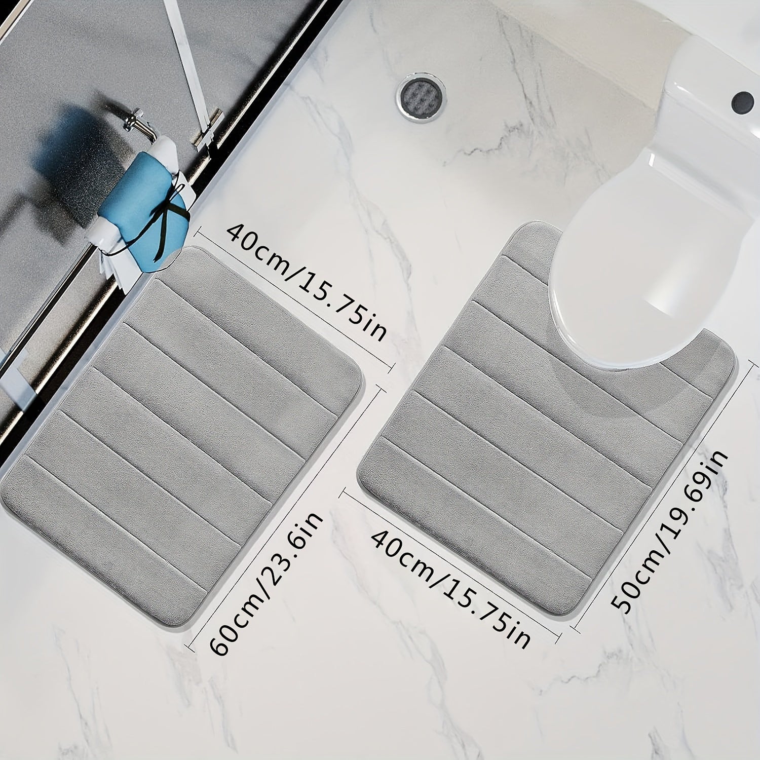 "Kvadratli chiziqli hammom matolari to'plami - 2 dona, hammom, yotoqxona, ofis va ochiq joylar uchun sirpanmaydigan g'ovak gilamlar, mashinada yuvish mumkin, polyester material, suvni singdiruvchi pol matolari"