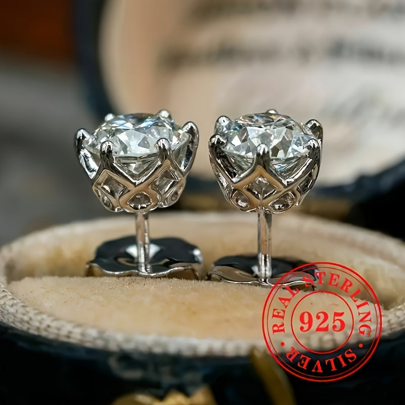 Sterling Silver Cubic Zirconia Stud Earrings April Birthstone Lightweight Sparkle