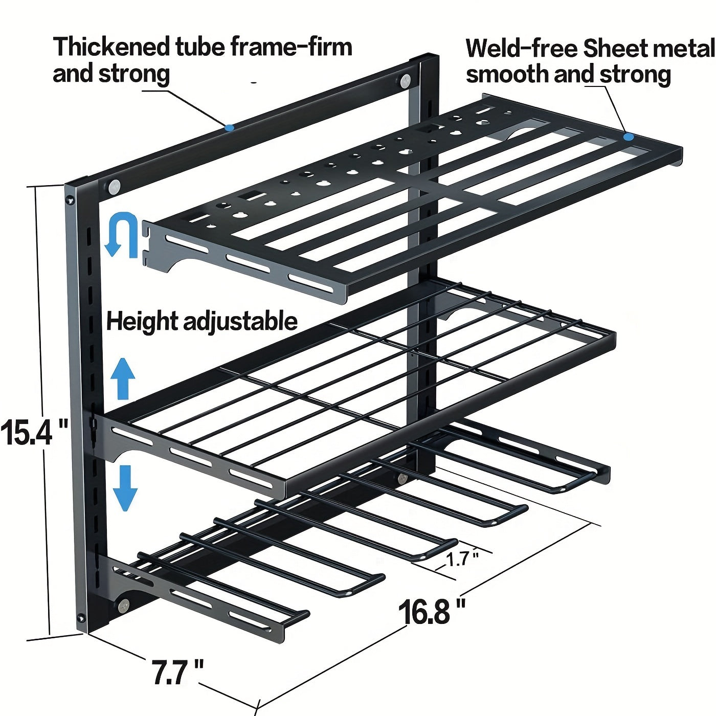Power Tool Organizer Wall Mount with 3 Layers for Drill Storage Garage Metal Black