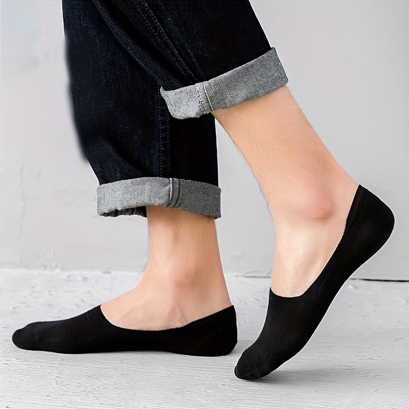 Men's Solid Color Boat Socks 5 Pairs Silicone Anti-Slip Low-Cut Summer Spring