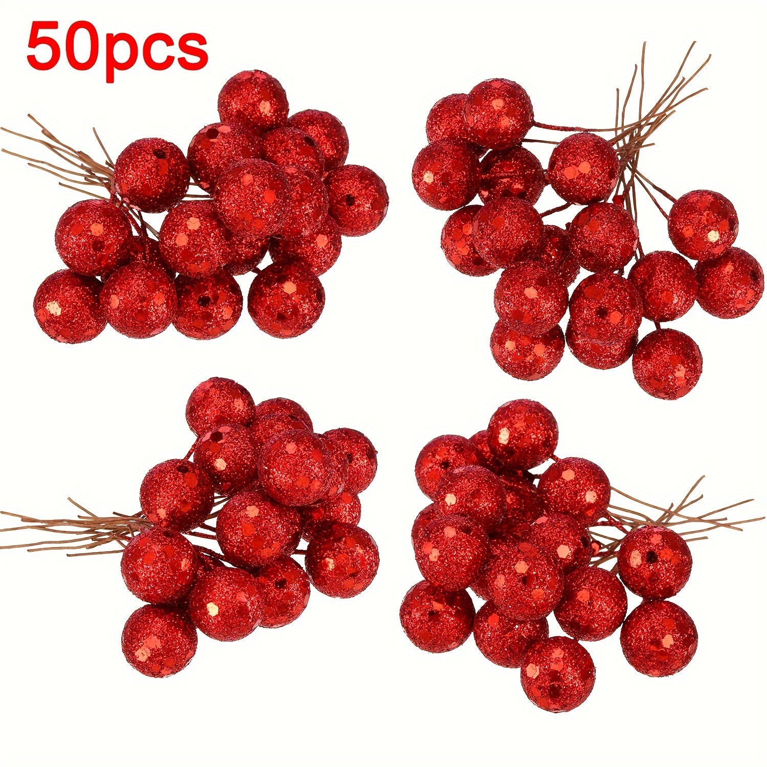 Artificial Holly Berries on Wire for Christmas Decorations 50 Pack