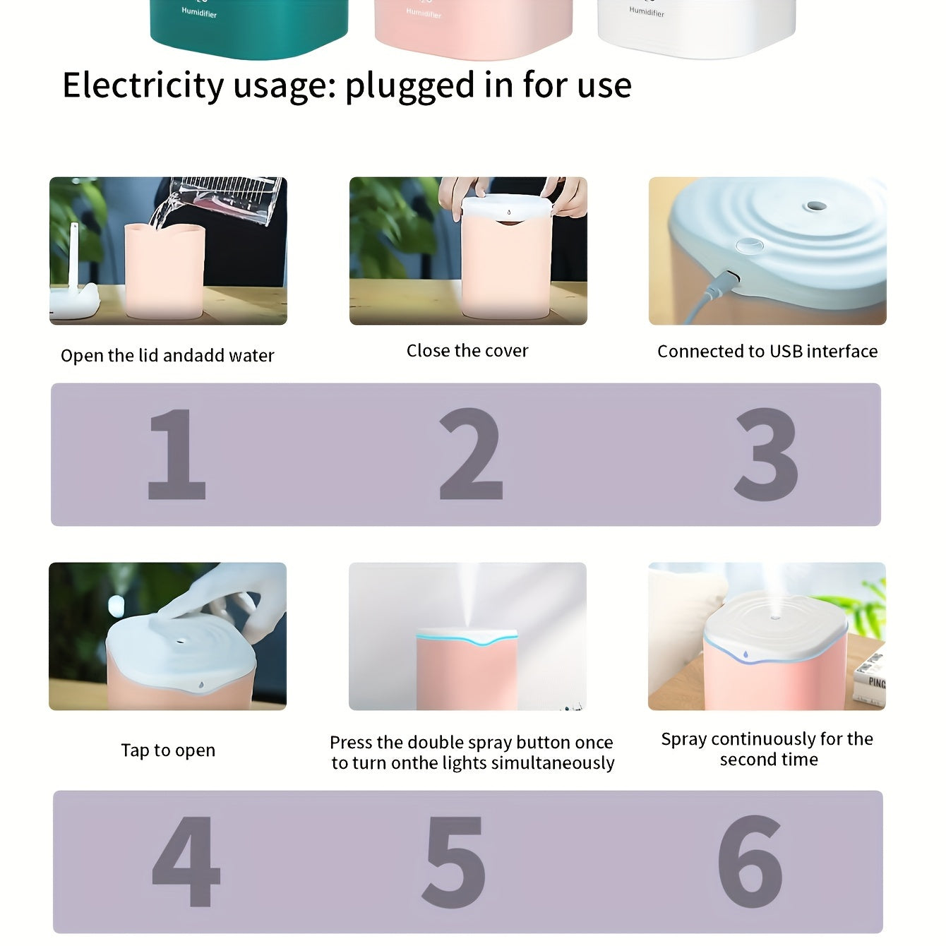 Humidificador ultrasónico con USB doble niebla aromaterapia luz nocturna 300mL/h para hogar oficina