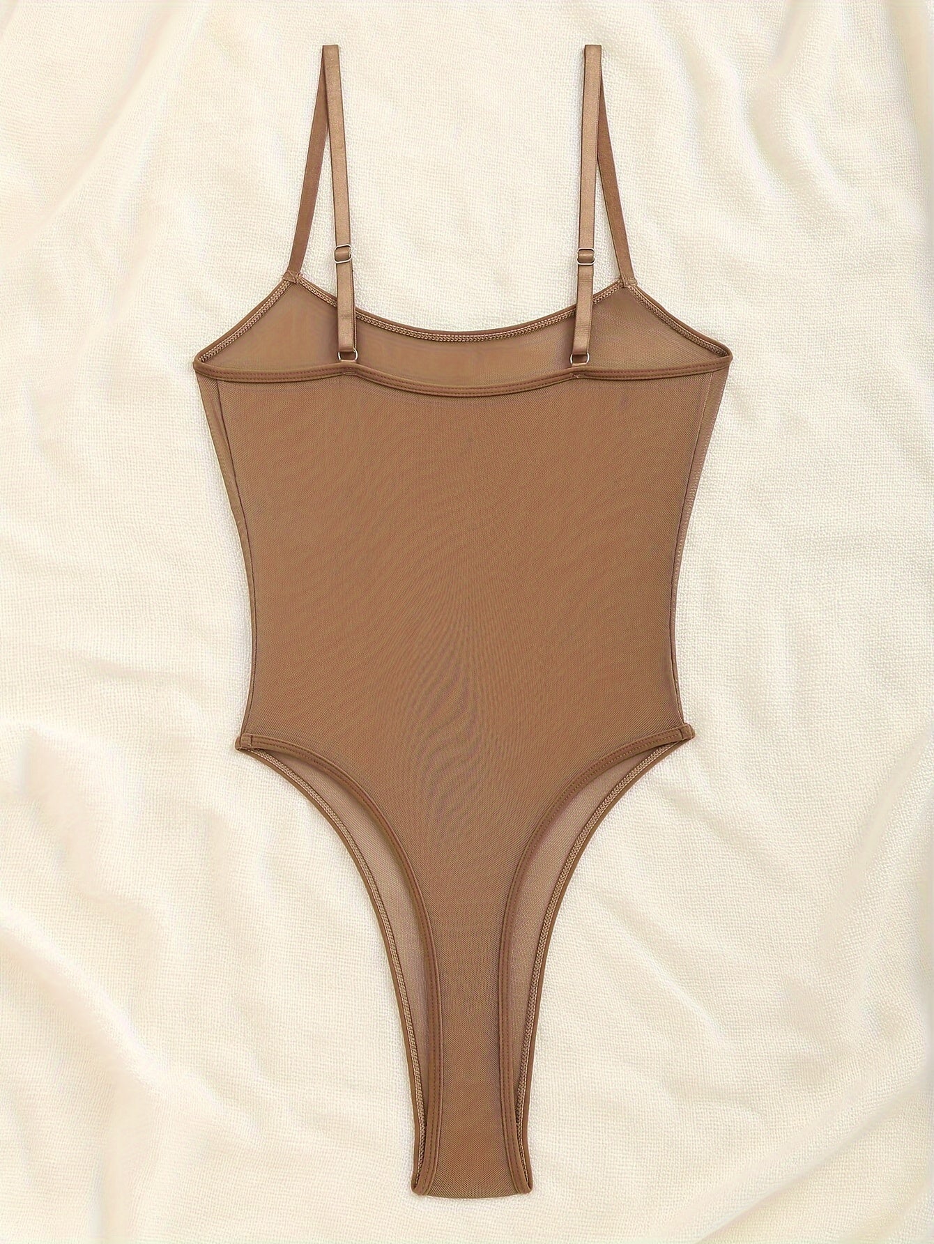 Women's Semi-Sheer Bodysuit with Spaghetti Straps and Backless Design Lingerie