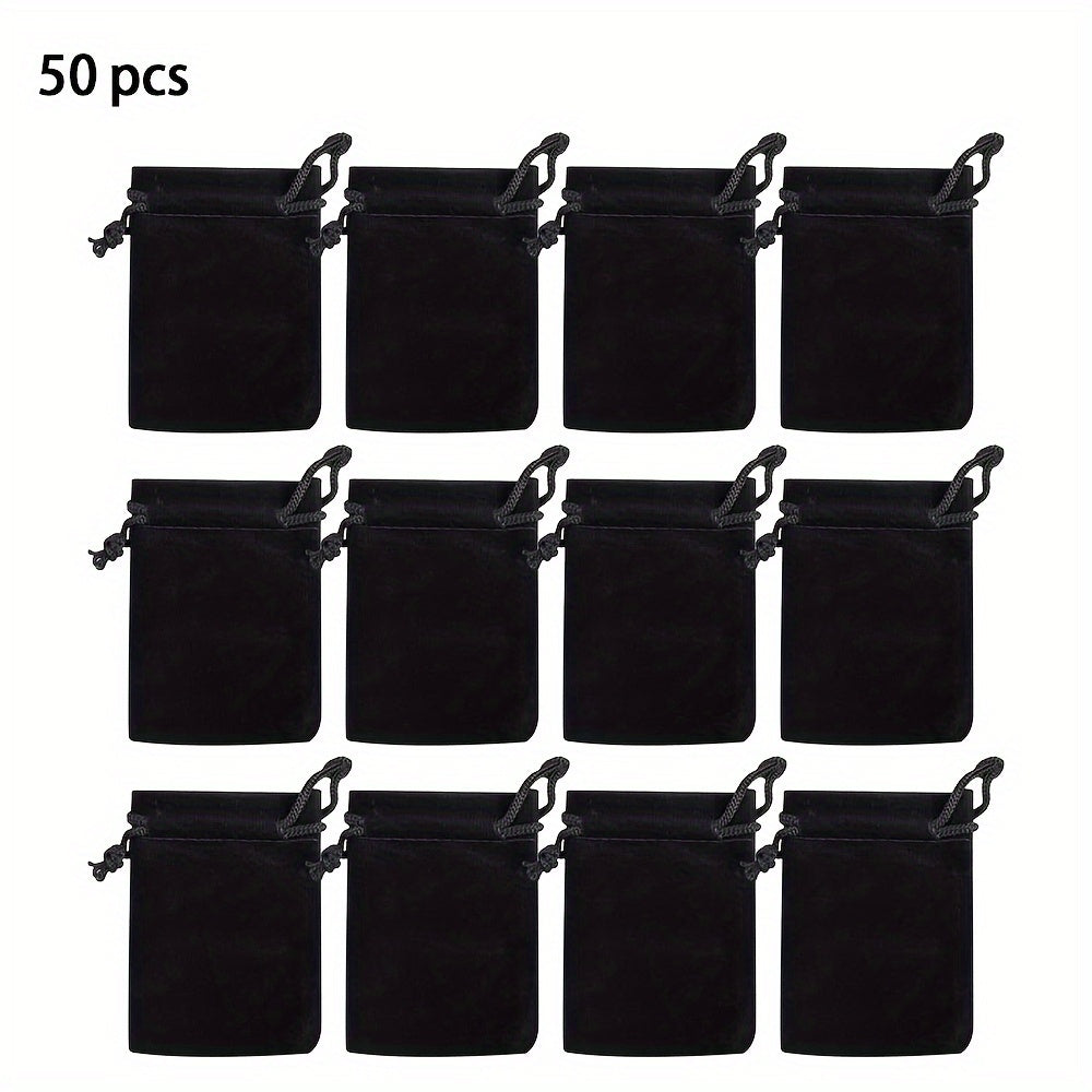 Набор из 50 черных бархатных мешочков для украшений с шнурком для подарков