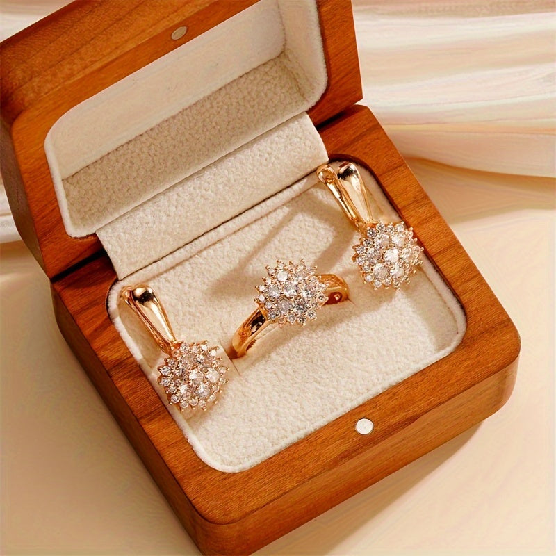Rose Gold Jewelry Set with Cubic Zirconia Ring and Earrings for Weddings and Everyday Wear