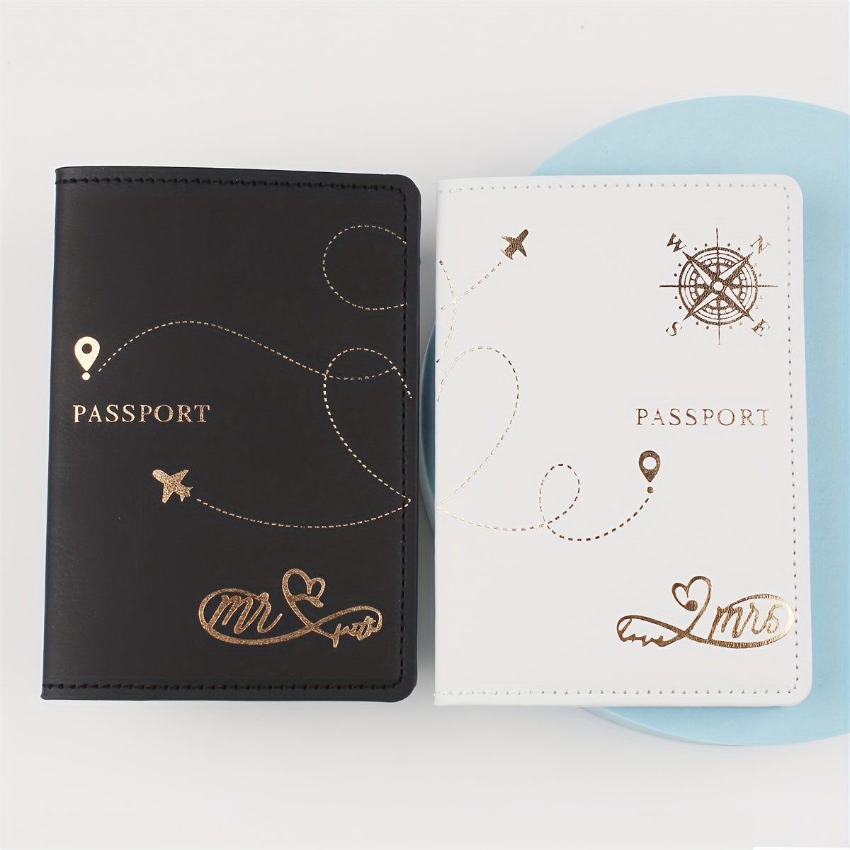 2pcs Travel Passport Holders for Couples Faux Leather Stain Resistant Lightweight Honeymoon