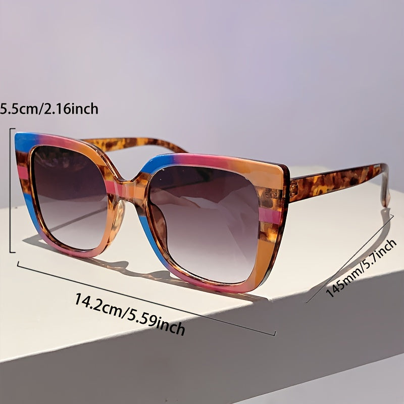 Color Block Square Glasses for Women with Cat Eye Shape Anti-Glare Lenses for Beach Vacation