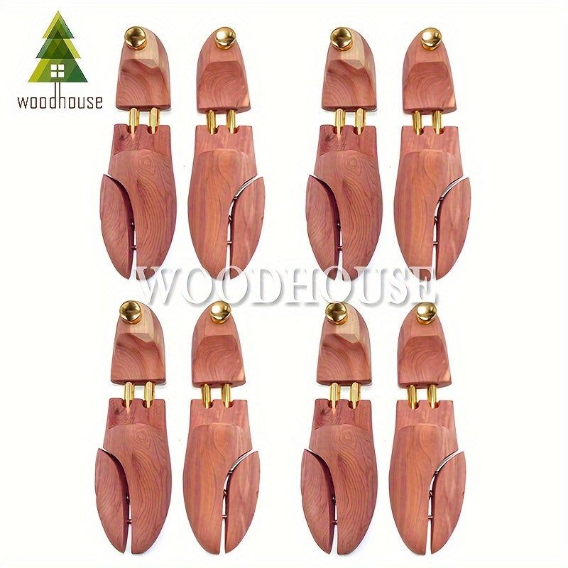 4-Pack Heavy-Duty Cedar Shoe Trees for Men and Women, Adjustable, Space-Saving