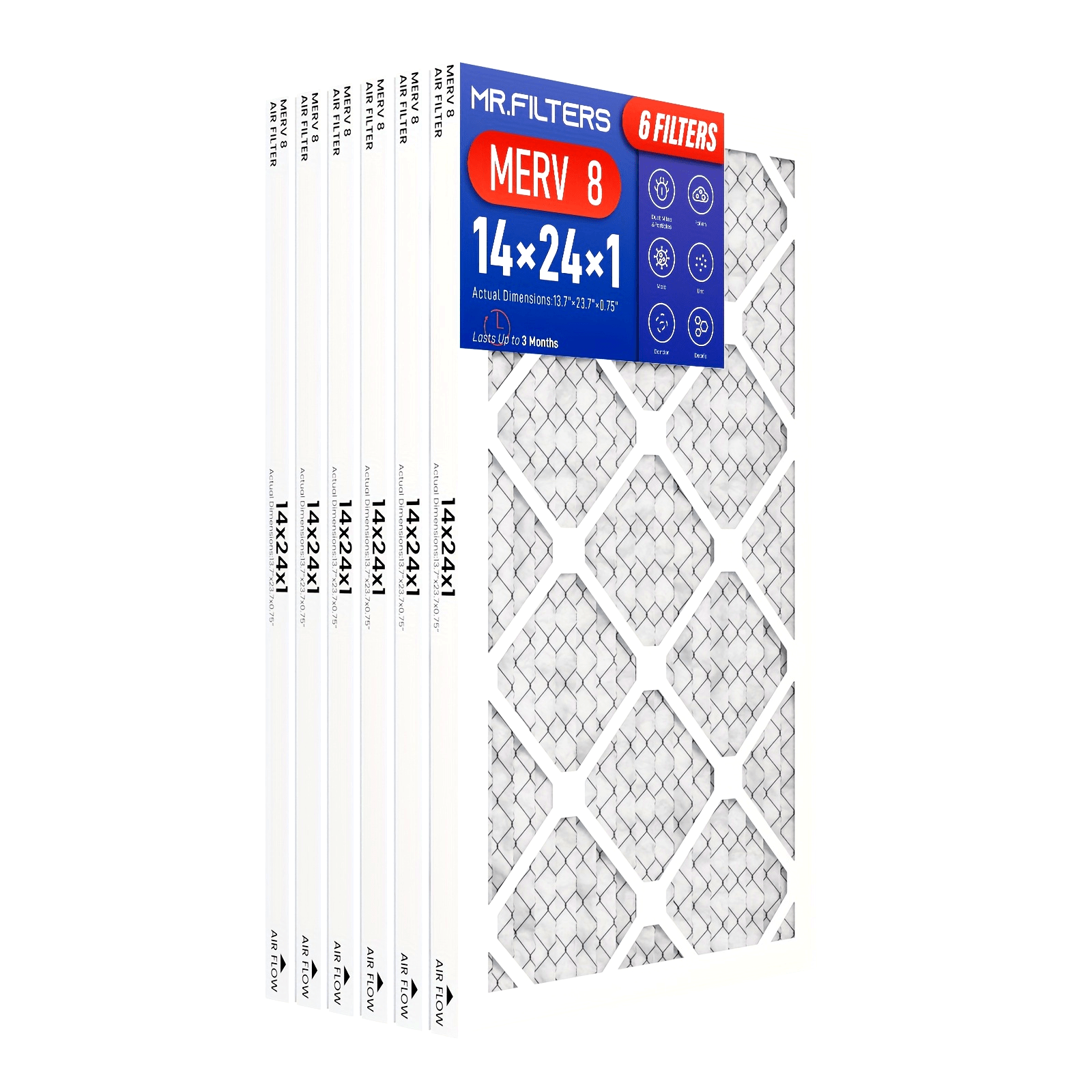 Set of 6 MERV 8/11/13 Pleated Air Filters for HVAC AC Furnace 35.56x60.96 cm