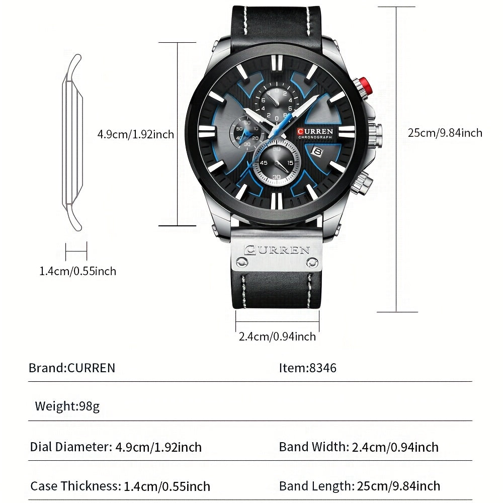 Reloj de cuarzo para hombre con esfera grande, función luminosa, fecha automática