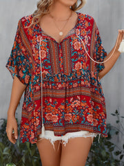 Women's Plus Size Floral Print V-Neck Short Sleeve Top