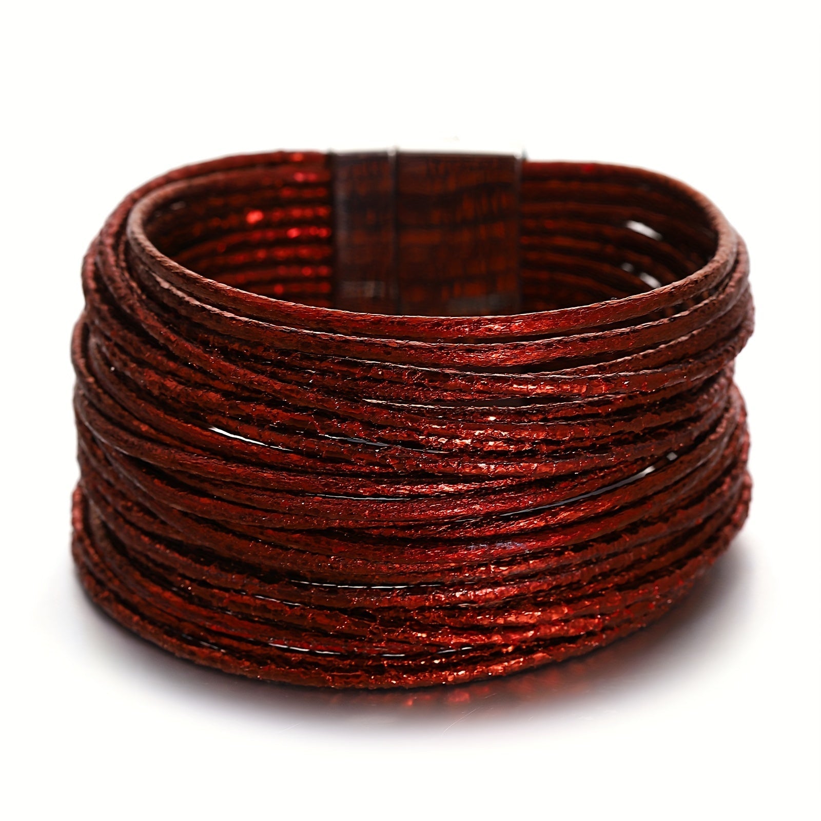 Multilayer Wrap Bracelet with Metallic Glitter Leather Magnetic Clasp for Men Women