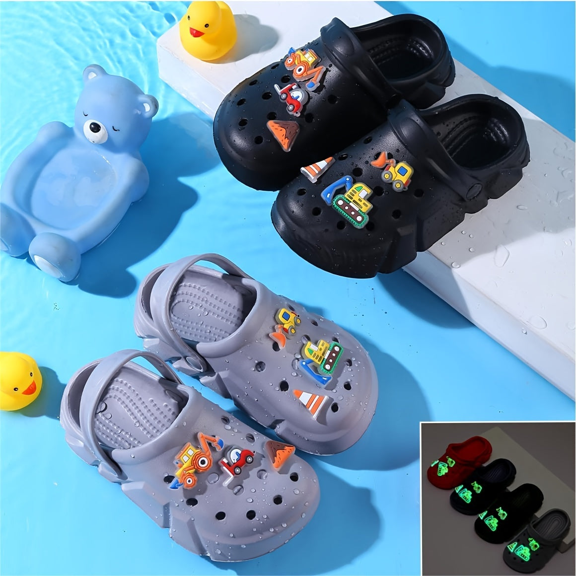 Zapatillas de EVA para niños con charms de excavadora, ligeras, antideslizantes, para uso en interiores y exteriores