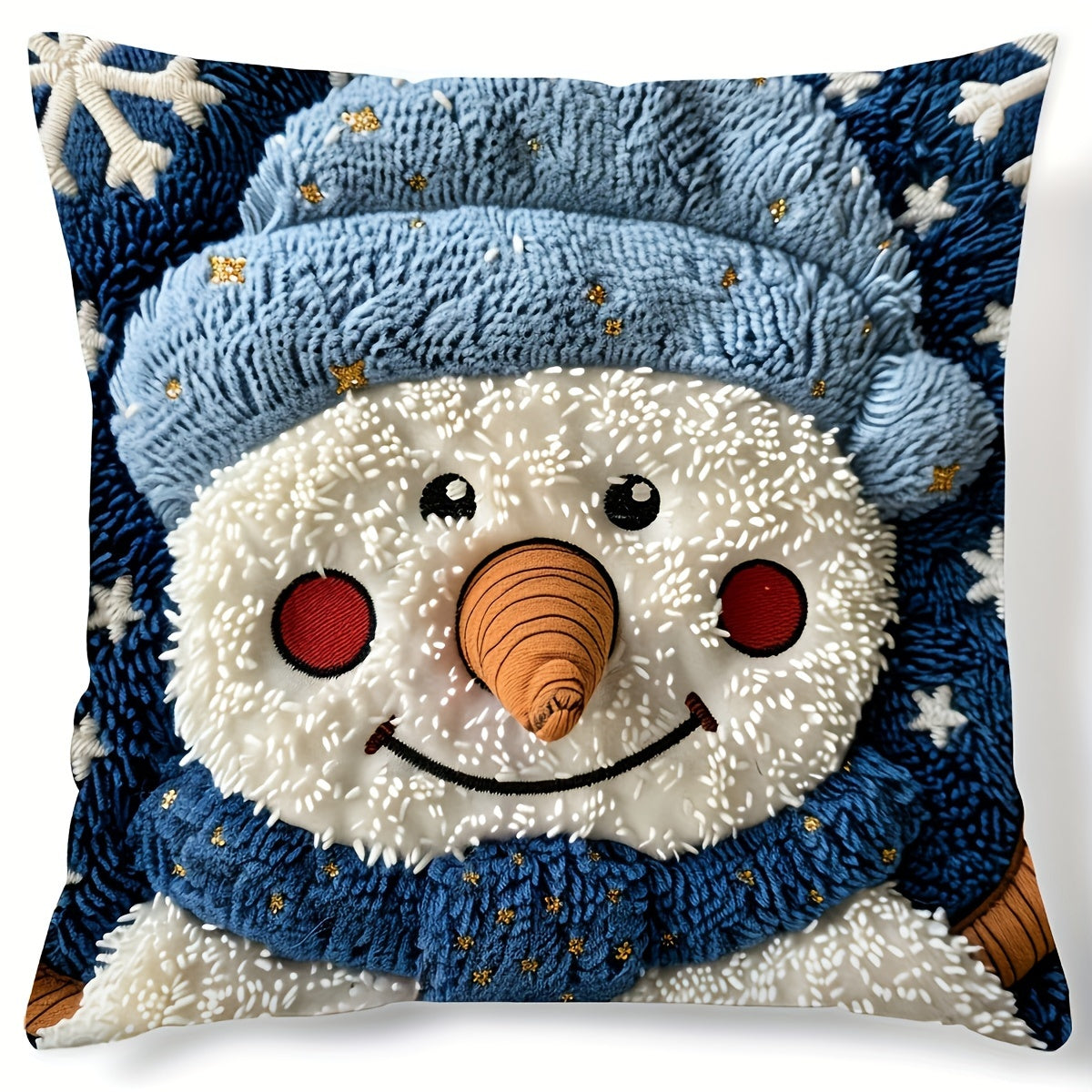 Christmas Snowman Pillow Cover Blue White Short Plush 44.96cm x 44.96cm Decor