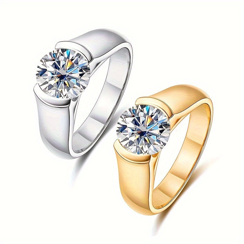Unisex Moissanite Engagement Ring 2 Carat Sterling Silver Prong Set Wedding Jewelry