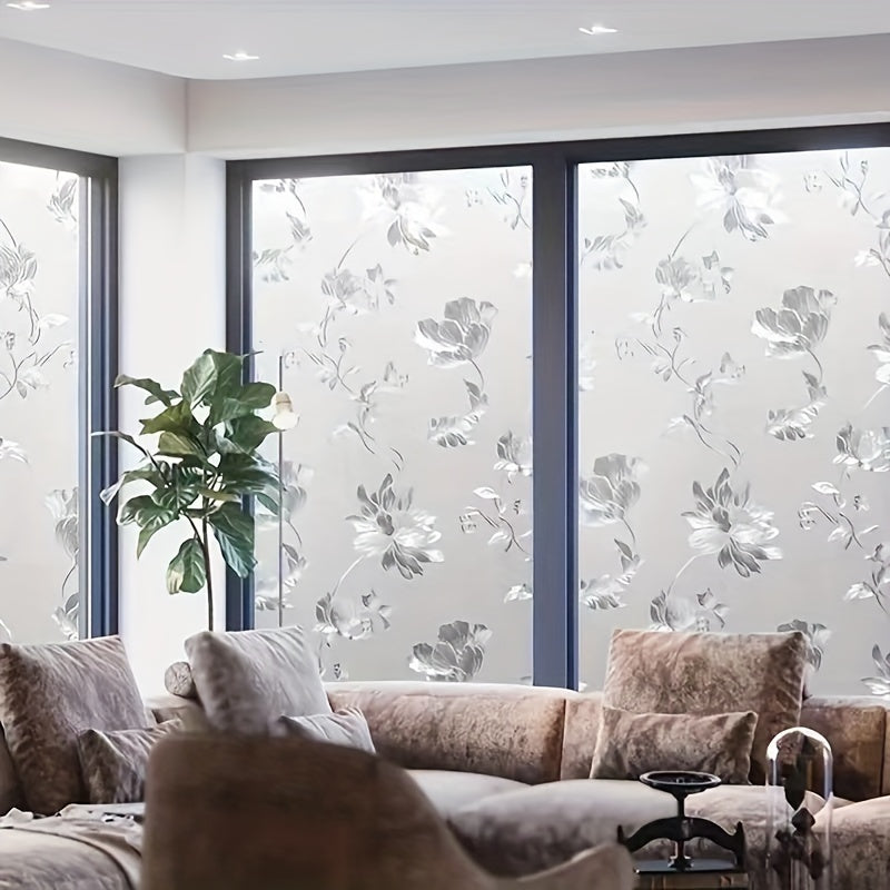 Hibiscus Flower Pattern Glass Window Stickers Frosted Privacy Film for Living Room Bedroom Kitchen