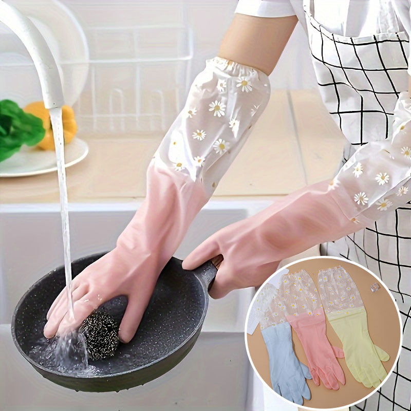 Guantes elegantes de PVC impermeables de manga larga para la cocina, ideales para limpiar y tareas domésticas