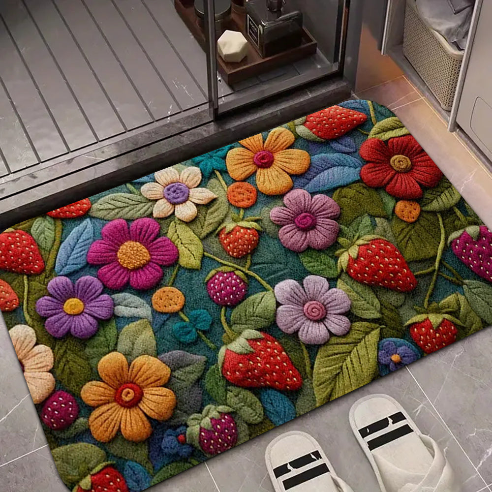 Non-Slip Floral Welcome Doormat Sunflower Pattern Indoor Outdoor Stain-Resistant
