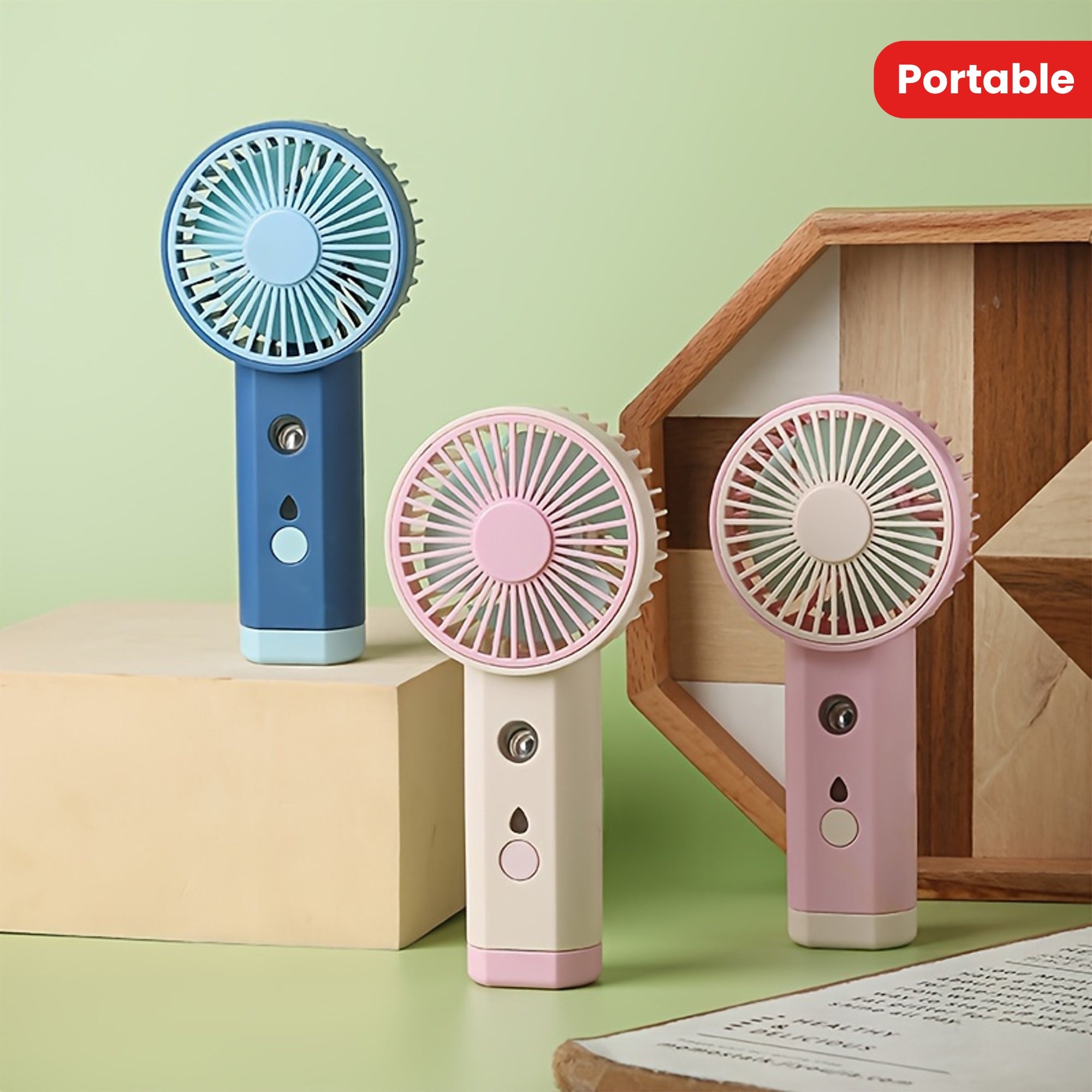 Mini Handheld Fan with Mist Humidifier, Rechargeable, Portable for Travel Desk