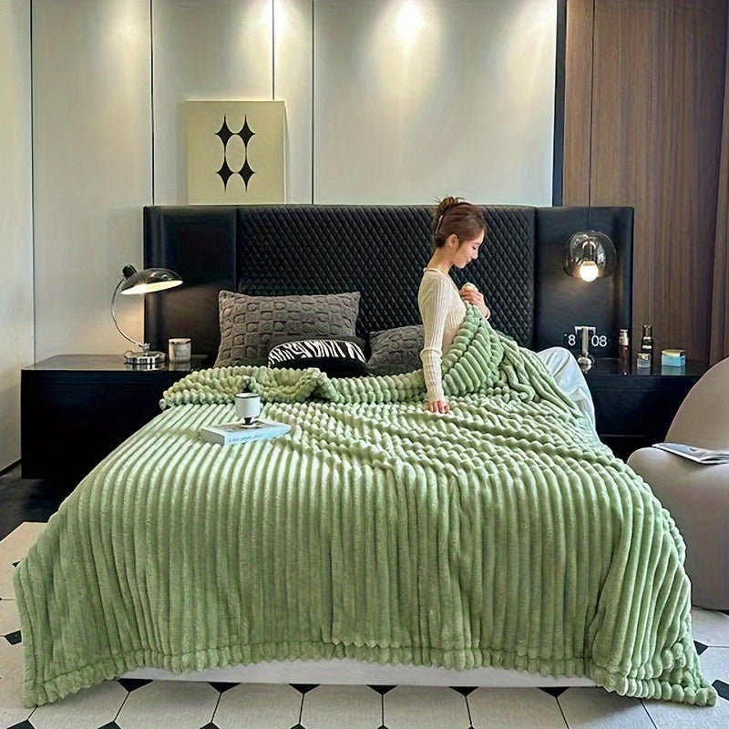 Faux Mink Plush Blanket Soft Cozy Warm for Bedroom Dorm Hotel Stylish Striped