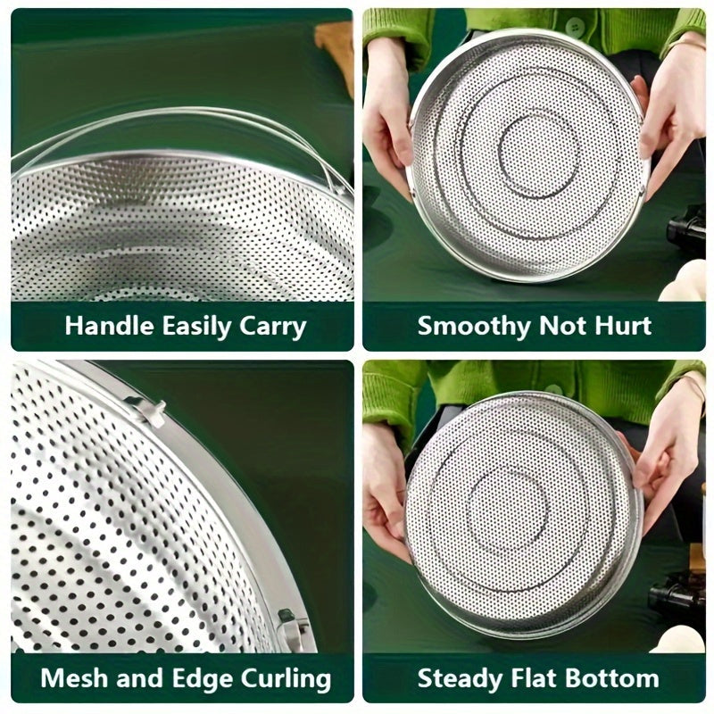 Stainless Steel Drain Basket with Handle for Vegetables, Steaming, and Separation