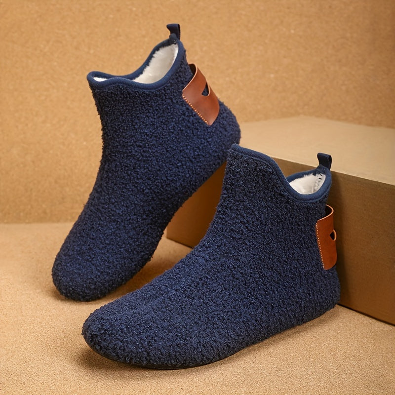 Pantuflas masculinas de interior tipo slip-on para tobillo con suela de goma antideslizante y forro de felpa