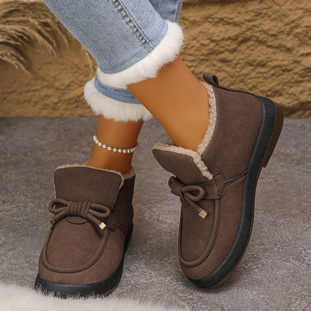 Women's Thermal Winter Boots Waterproof Slip-Resistant Brown Outdoor Hiking