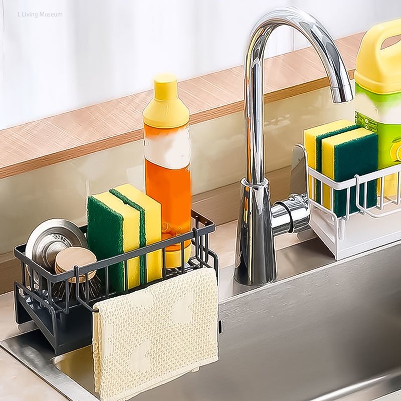 Organizador de plástico multiusos para fregadero para almacenamiento en baño y cocina