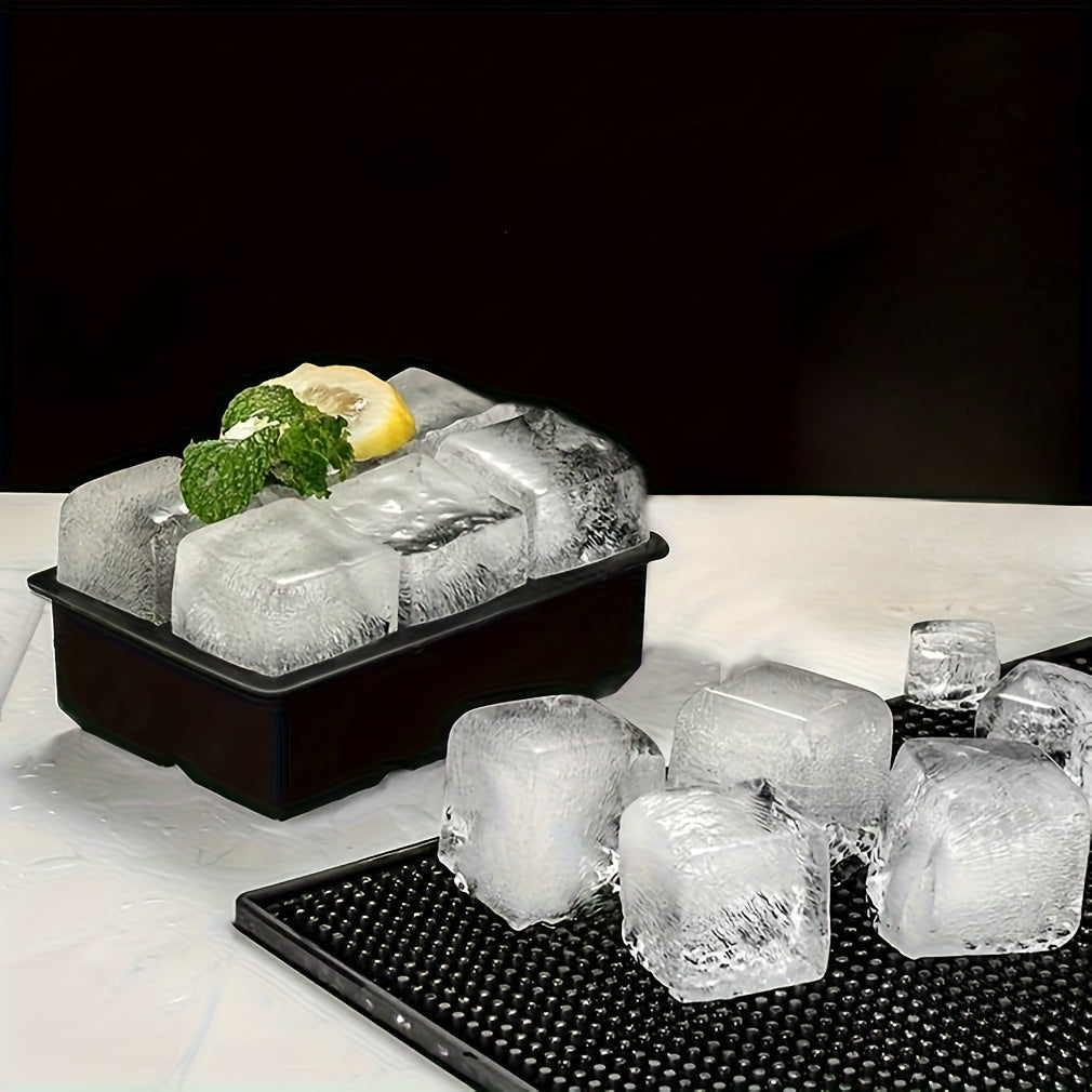 Katta silikon muz kubi shakli, 6 bo'lakli, olib tashlanadigan qopqoq, qayta ishlatiladigan oshxona