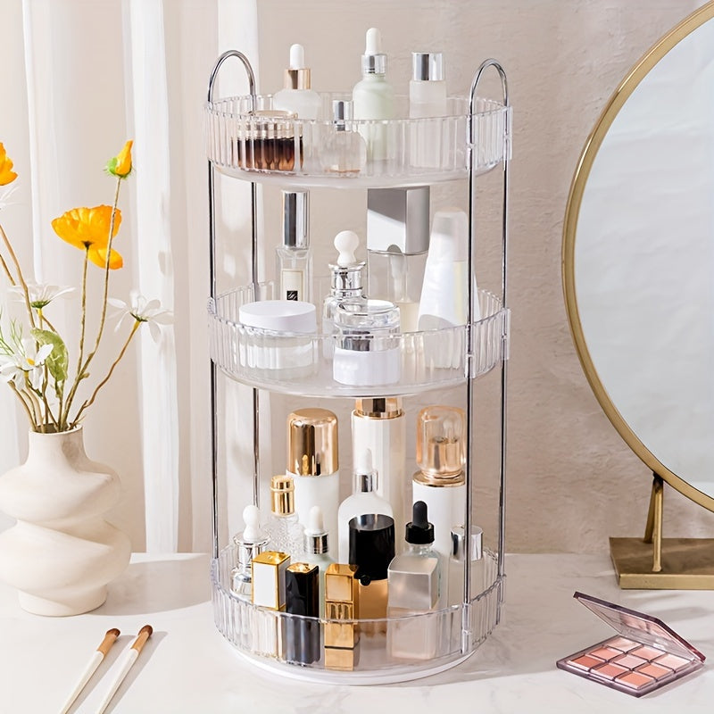 Adjustable Multi-Layer Makeup Organizer with 360° Rotation Transparent PET Storage for Perfume Lipstick Foundation