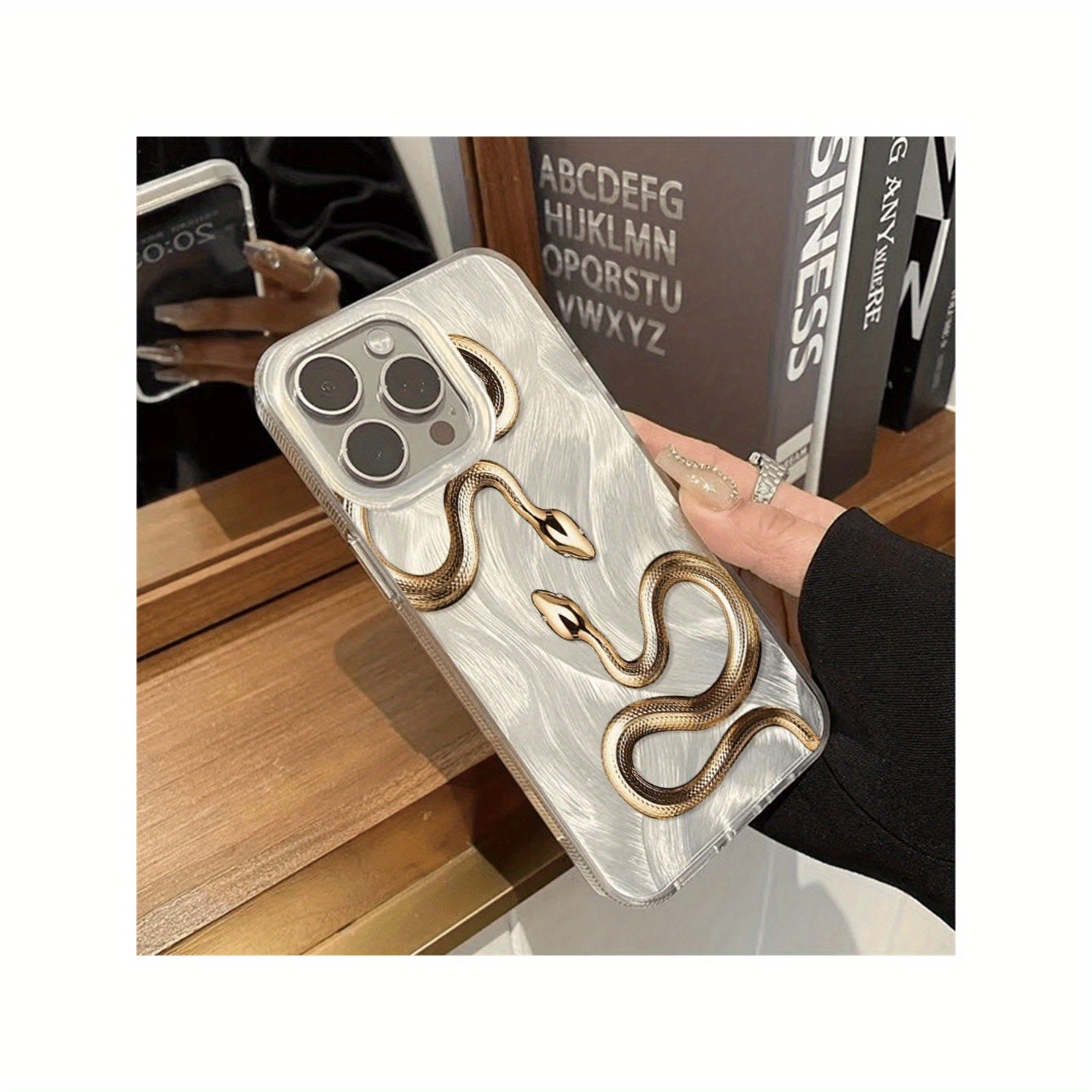 Golden Snake Feather TPU Phone Case for iPhone 11-16 Pro Max with Lens Protection