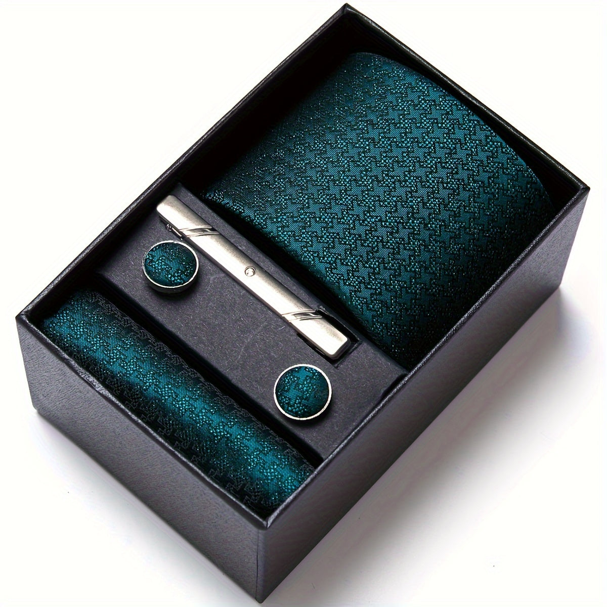Men's Accessories Set Tie Pocket Square Cufflinks Necktie Gift Box for Celebration