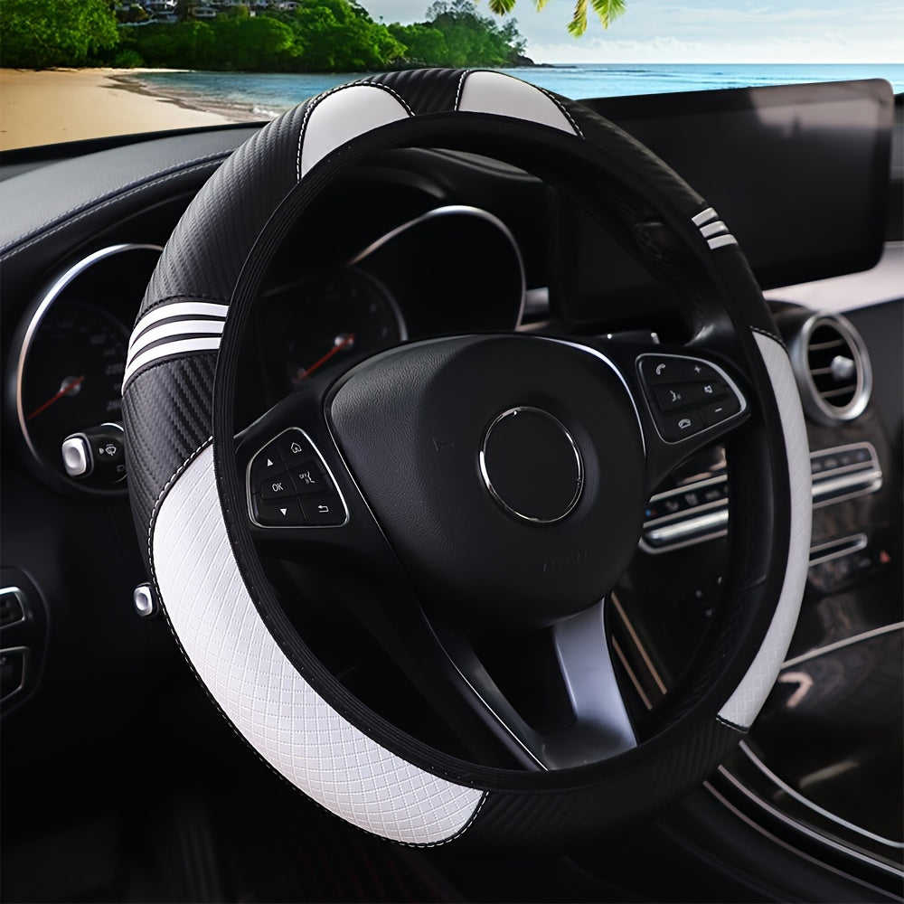 Чехол на руль автомобиля из искусственной кожи с карбоновым волокном, красный и черный, 36.8-38.1 см