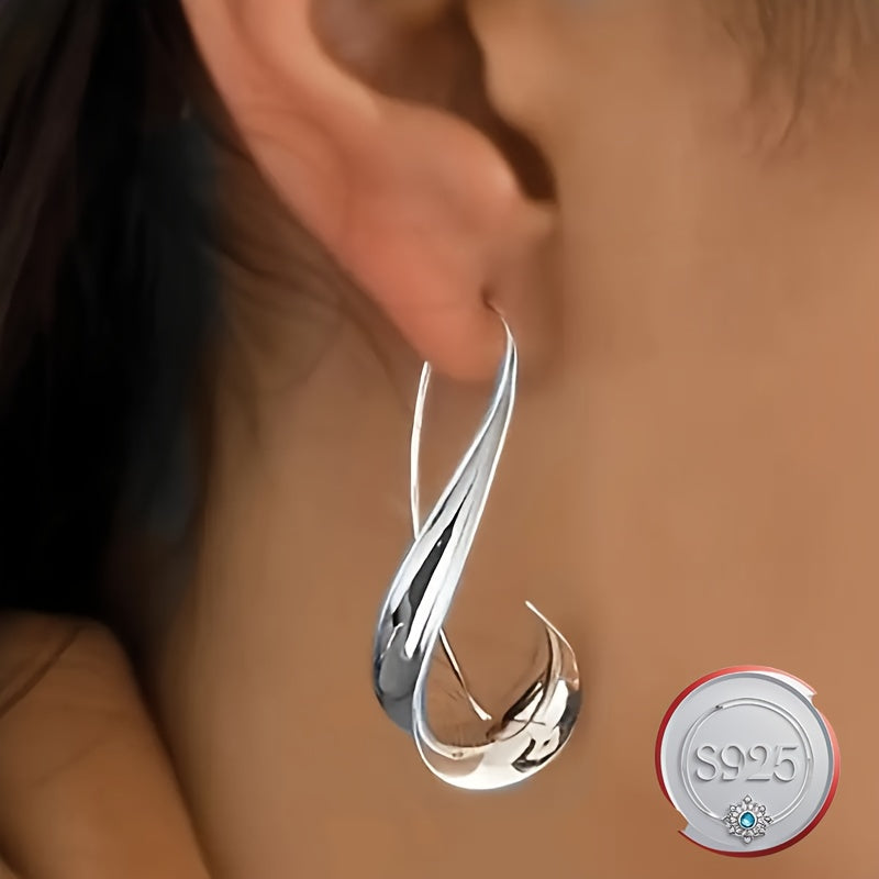 Ganchos de plata para oreja 2024 Pendientes geométricos minimalistas retro para mujeres