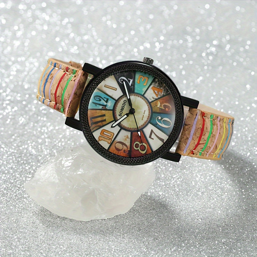 Vintage Quartz Wrist Watch with PU Leather Strap and Zinc Alloy Pointer for Women