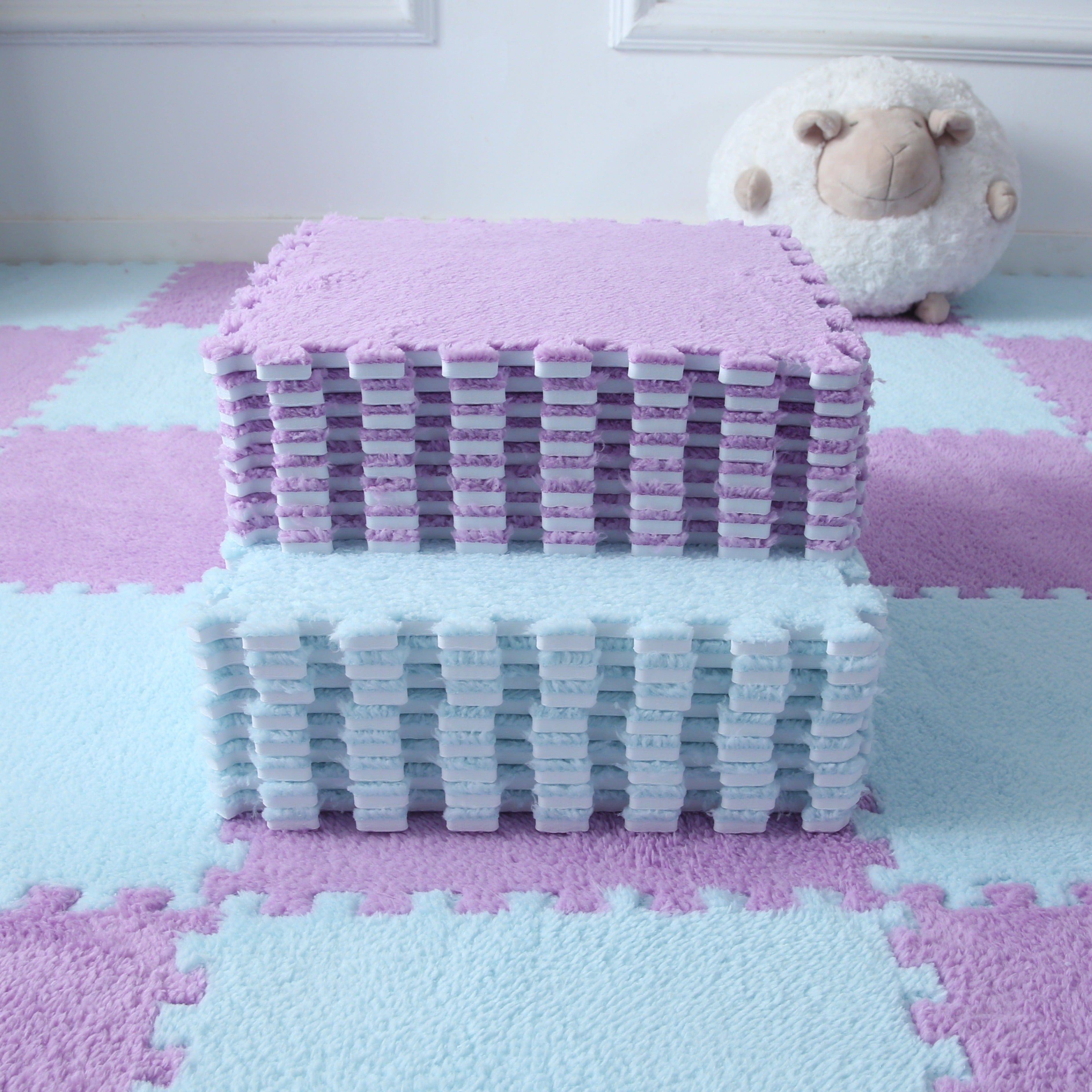 Набор из 12 мягких квадратных ковровых плиток для гостиной и спальни, нескользящие, моющиеся