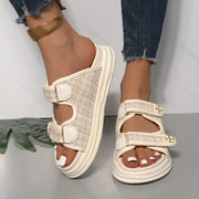 Ayollar uchun sozlanadigan kamarli platforma sandallari, nafas oluvchi mato