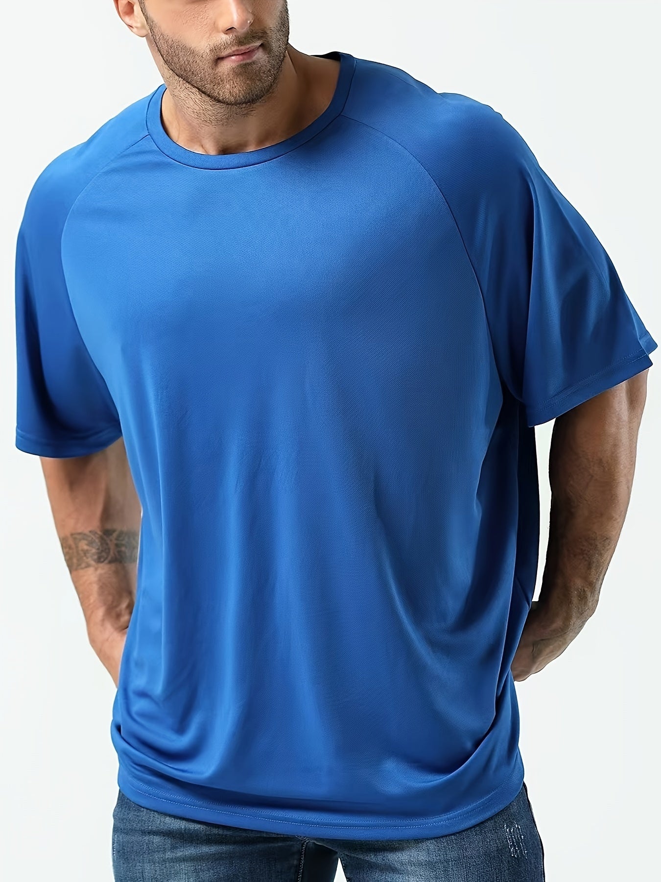 Men's Oversized Solid Polyester T-Shirt for Sports and Fitness Quick Dry Breathable Big & Tall