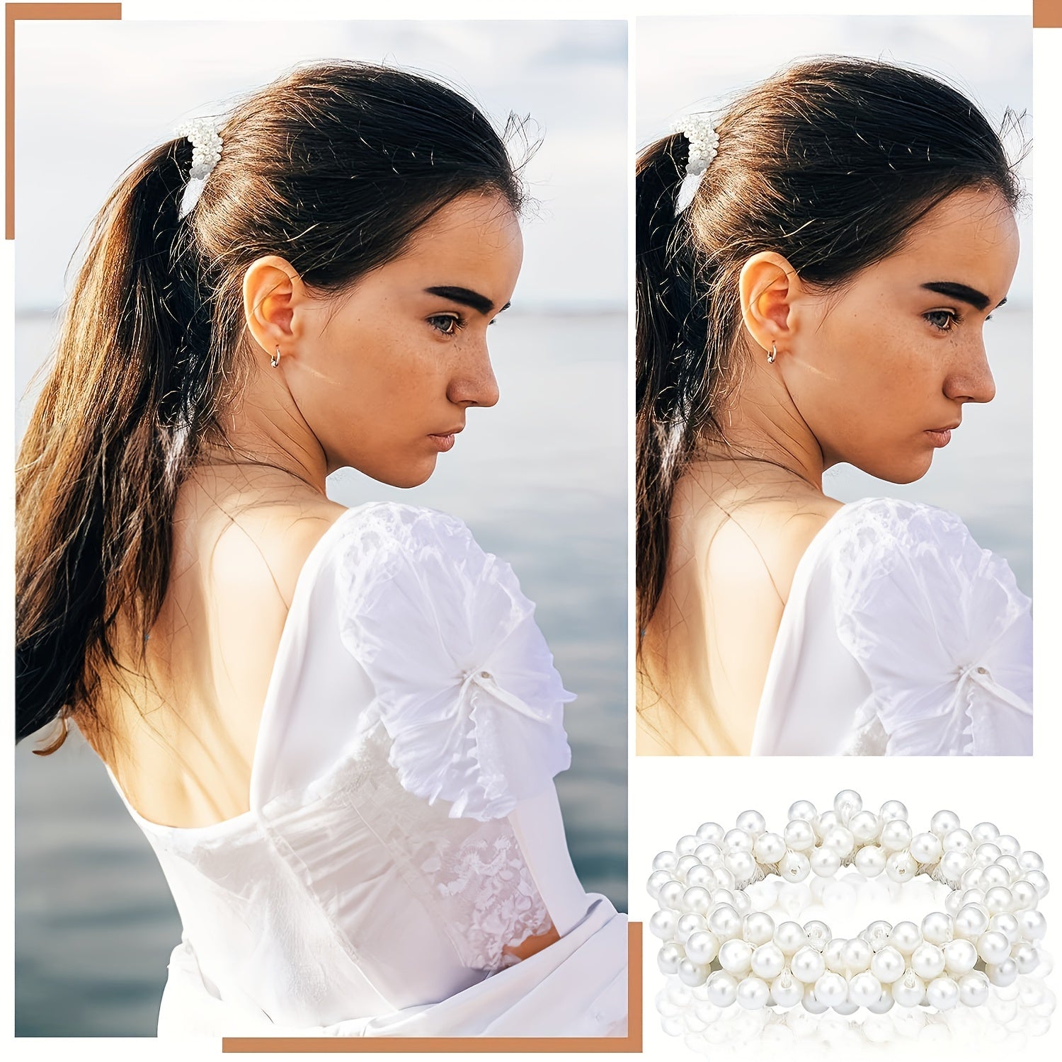 Set of 9 Crystal Beaded Elastic Hair Ties for Ponytails Boho Style Hair Accessories