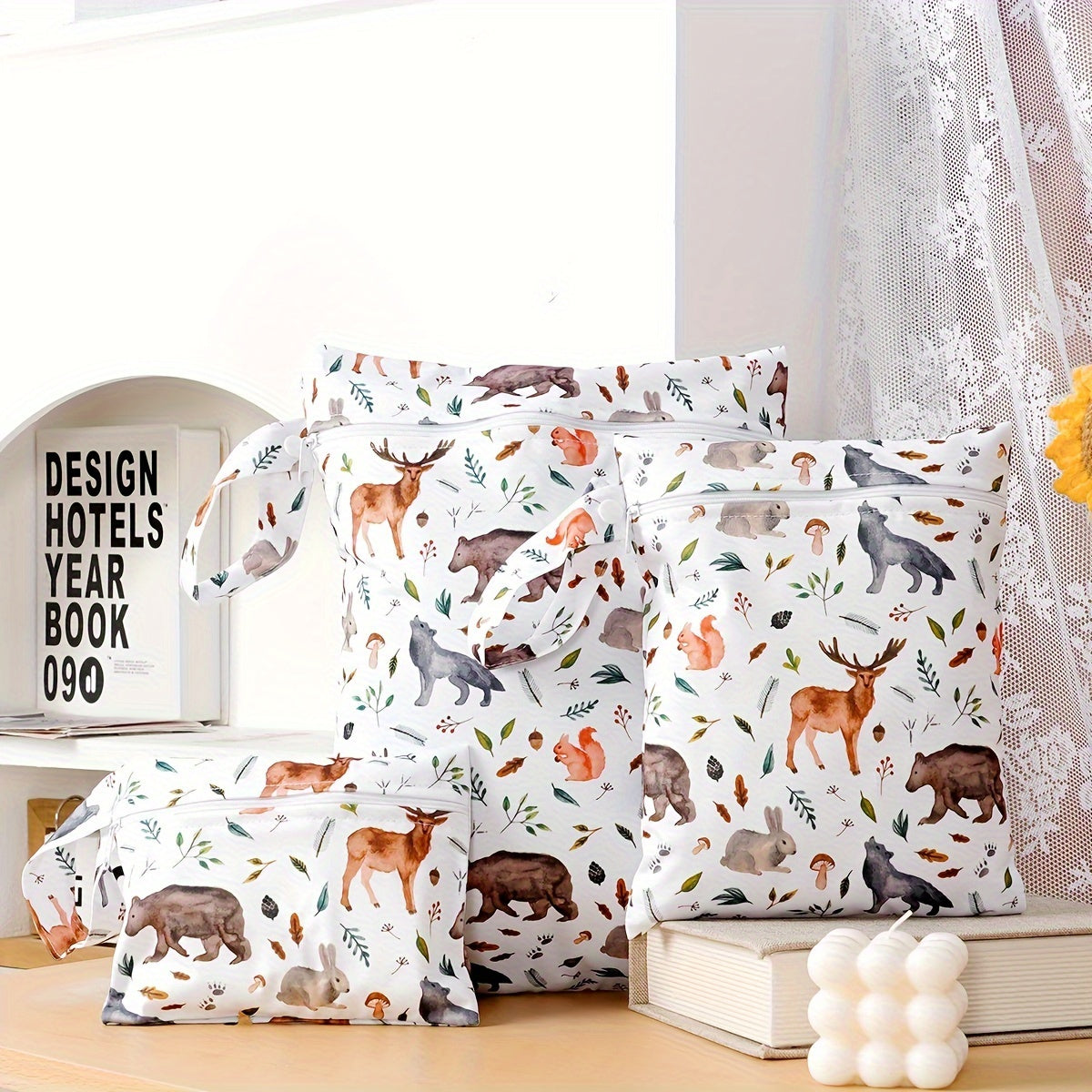 Set of 3 Waterproof Cloth Diaper Bags Reusable Washable Storage Pouches